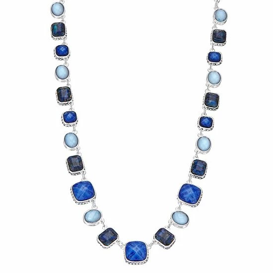 Napier Silver Tone Blue Simulated Stone Collar Necklace 1 Napier Silver Tone Blue Simulated Stone Collar Necklace