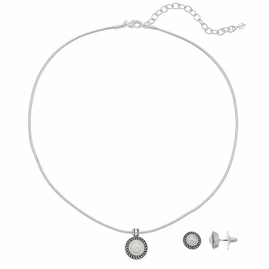 Napier Textured Halo Round Pendant Necklace & Stud Earring Set White 6 Napier Textured Halo Round Pendant Necklace & Stud Earring Set White - Image 6