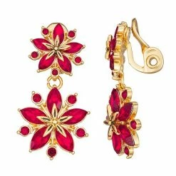 Napier Poinsetta Double Drop Clip Earrings