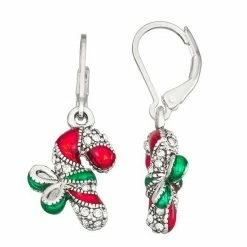 Napier Silver Tone Holiday Candy Cane Drop Earrings
