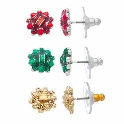 Napier Holiday Adorn Multi Color Bow Trio Stud Earring Set