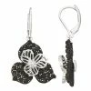 Napier Silver Tone Black Crystal Holiday Glam Floral Leverback Drop Earrings