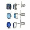 Napier Silver Tone Blue Simulated Stone Stud Earrings Set