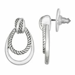 Napier Tightrope Doorknocker Earrings Silver Tone