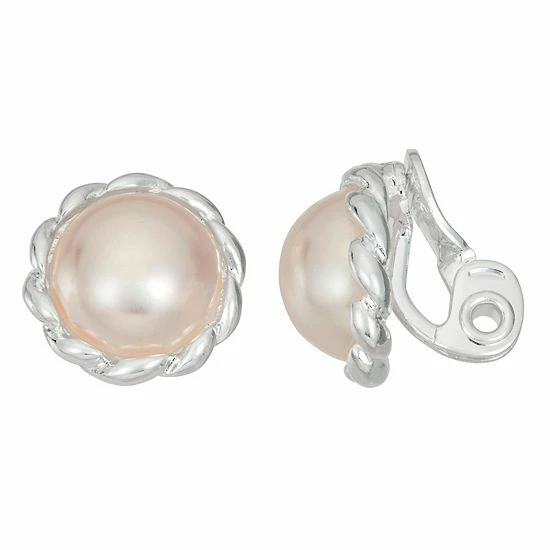 Napier Silver Tone Simulated Pink Pearl Clip-On Earrings 1 Napier Silver Tone Simulated Pink Pearl Clip-On Earrings
