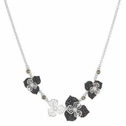 Napier Silver Tone Black Crystal Holiday Glam Floral Frontal Necklace