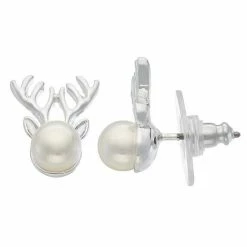 Napier Simulated Pearl White Christmas Elk Stud Earrings