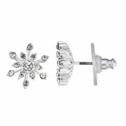 Napier Silver Tone Simulated Crystal Snowflake Stud Earrings