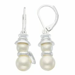 Napier Simulated Pearl White Christmas Snowman Drop Earrings