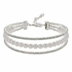 Napier Simulated Crystal Triple Row Bracelet Clear