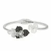 Napier Silver Tone Black Crystal Holiday Glam Floral Hinge Bangle Bracelet