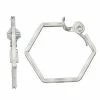 Napier Silver Tone Hexagon Clip-On Hoop Earrings