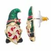 Napier Gold Tone Holiday Gnome Candy Stud Earrings