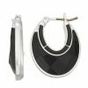 Napier Silver Tone Black Enamel Open Oval Drop Earrings