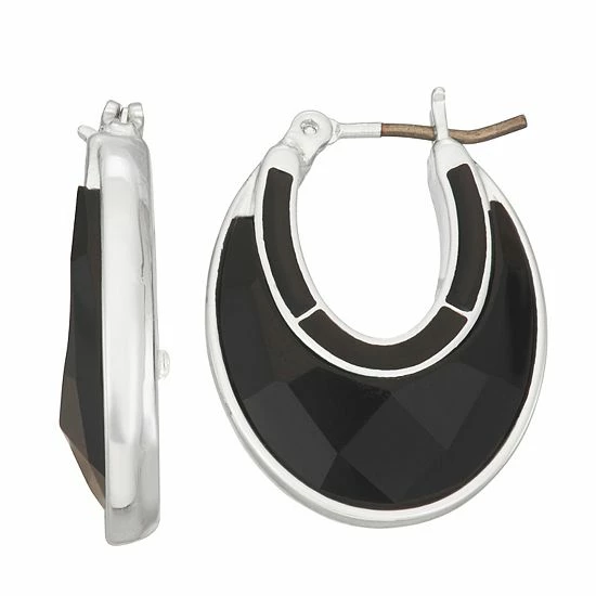 Napier Silver Tone Black Enamel Open Oval Drop Earrings 1 Napier Silver Tone Black Enamel Open Oval Drop Earrings