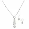 Napier Silver Tone Simulated Pearl Necklace & Drop Earrings Set