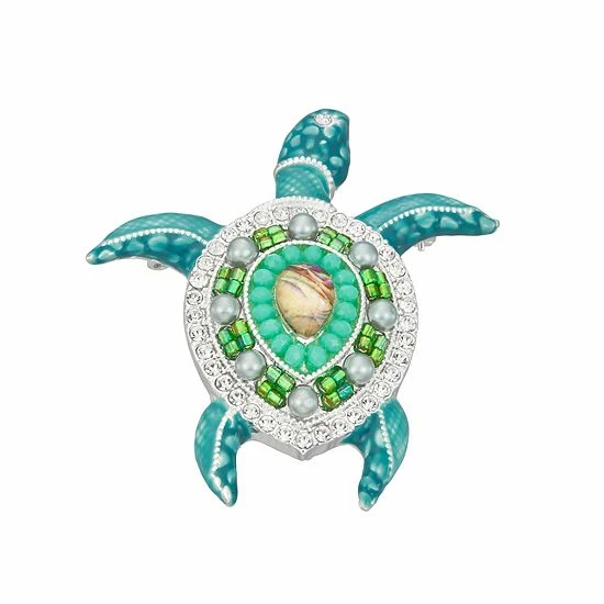 Napier Silver Tone Beaded & Enameled Sea Turtle Pin 1 Napier Silver Tone Beaded & Enameled Sea Turtle Pin