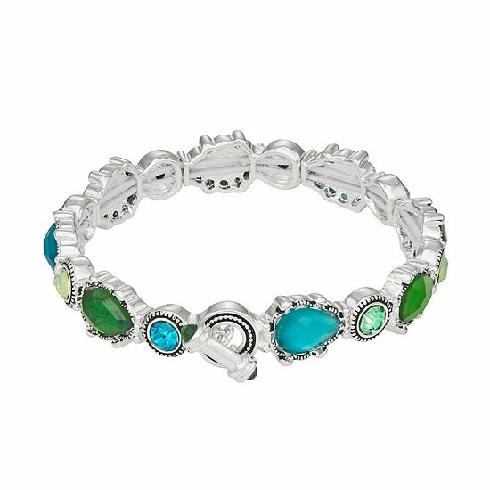 Napier Silver Tone Green & Blue Simulated Crystal Stretch Bracelet 1 Napier Silver Tone Green & Blue Simulated Crystal Stretch Bracelet