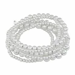 Napier Silver Tone Multi-Row Beaded Stretch Bracelet