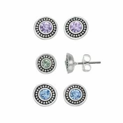 Napier Simulated Crystal Stud Earring Set Silver Tone Multi