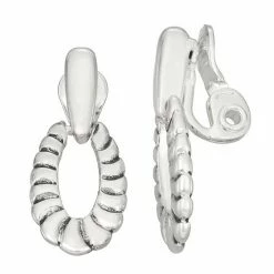 Napier Silver Tone Casual Twist Clip-On Drop Earrings
