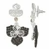 Napier Silver Tone Clear & Black Crystal Holiday Glam Leaf & Flower Drop Earrings