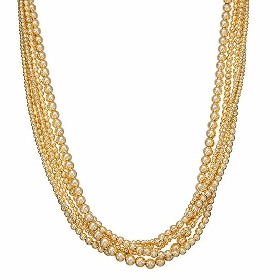 Napier Juniors Multi Row Gold Beaded Necklace 1 Napier Juniors Multi Row Gold Beaded Necklace