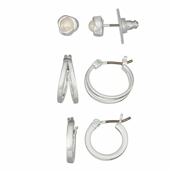 Napier Pearl Stud And Hoop Earrings Set Of 3 1 Napier Pearl Stud And Hoop Earrings Set Of 3