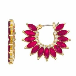 Napier Gold Tone Poinsettia Hoop Earrings