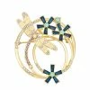 Napier Gold Tone Crystal Dragonfly & Flowers Pin