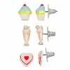 Napier Silver Tone Crystal Junk Food Dessert Trio Stud Earrings Set