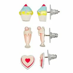Napier Silver Tone Crystal Junk Food Dessert Trio Stud Earrings Set