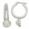 Napier Silver Tone Simulated Pearl Drop Hoop Earrings