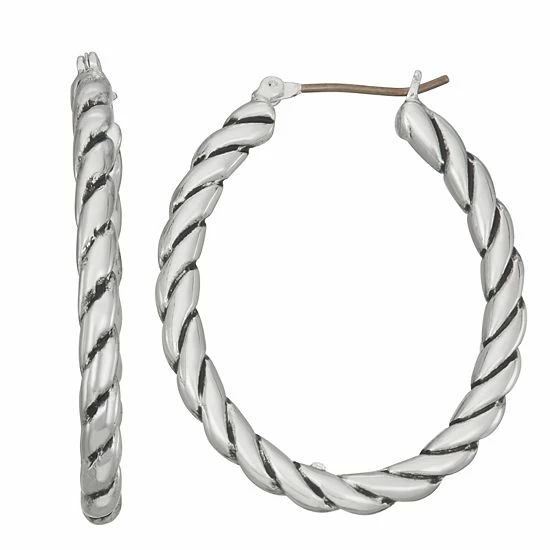 Napier Silver Tone Casual Twist Click-It Hoop Earrings 1 Napier Silver Tone Casual Twist Click-It Hoop Earrings