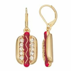 Napier Gold Tone Crystal Junk Food Hot Dog Drop Earrings