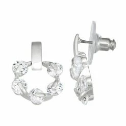 Napier Silver Tone & Simulated Crystal Doorknocker Earrings