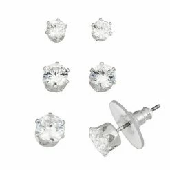 Napier Silver Tone Cubic Zirconia Stud Trio Earrings Set