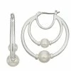 Napier Silver Tone Simulated Pearl Triple Layer Hoop Earrings