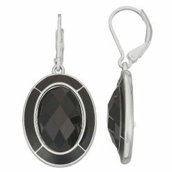 Napier Silver Tone Black Enamel Medallion Drop Earrings