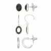 Napier Silver Tone Black Enamel Stud, Drop, & Huggie Earrings Set