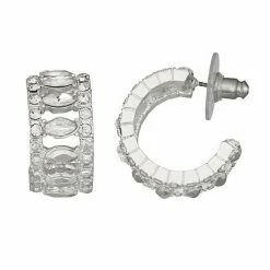Napier Silver Tone Dazzle C Hoop Earrings
