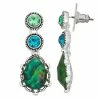 Napier Silver Tone Blue & Green Simulated Crystal & Simulated Abalone Drop Earrings