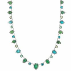Napier Silver Tone Blue & Green Simulated Crystal Collar Necklace