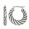 Napier Silver Tone Casual Twist Antiqued Hoop Earrings