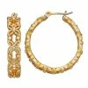 Napier Gold Tone Crystal Floral Filigree Hoop Earrings