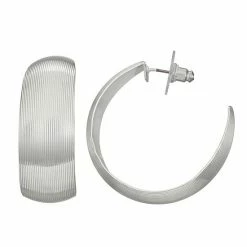 Napier Silver Tone Domed Textured C-Hoop Earrings