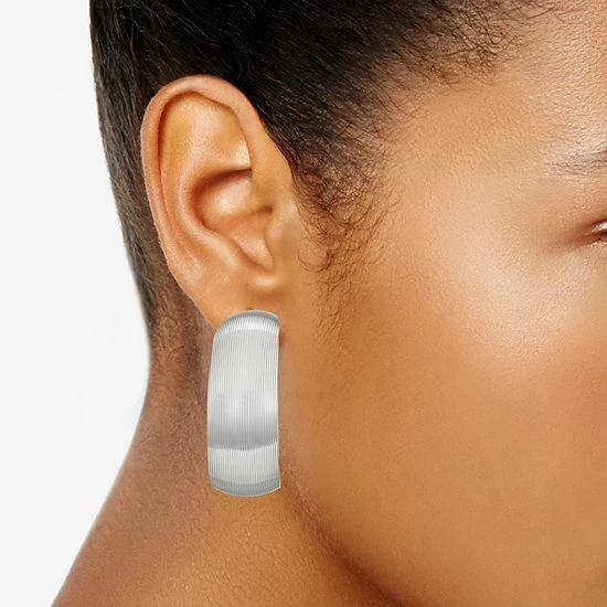 Napier Silver Tone Domed Textured C-Hoop Earrings 2 Napier Silver Tone Domed Textured C-Hoop Earrings - Image 2