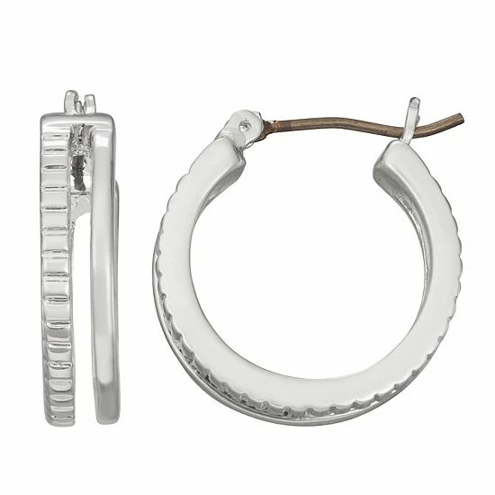 Napier Silver Tone Textured Double-Row Hoop Earrings 1 Napier Silver Tone Textured Double-Row Hoop Earrings