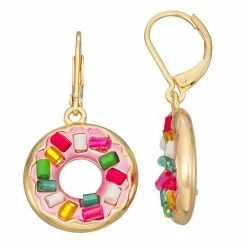 Napier Gold Tone Crystal Junk Food Donuts Drop Earrings