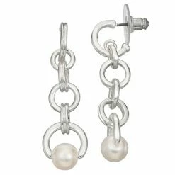 Napier Silver Tone Simulated Pearl Linear Drop Earrings
